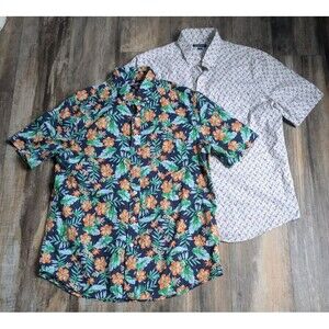 Men's Lot of 2 Club Room/Short Sleeve Tropical/Flamingo Print Camp Shirts Medium